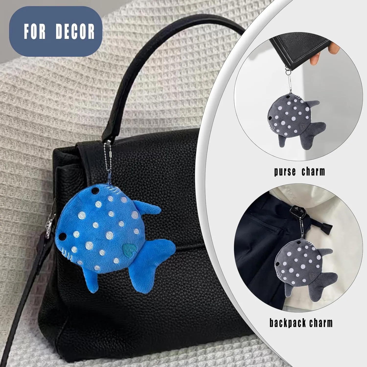 Whale Shark Coin Purse Keychain,Cute Plush Change Purse with Zipper Keychain,Kawaii Handmade Coin Pouches for Women