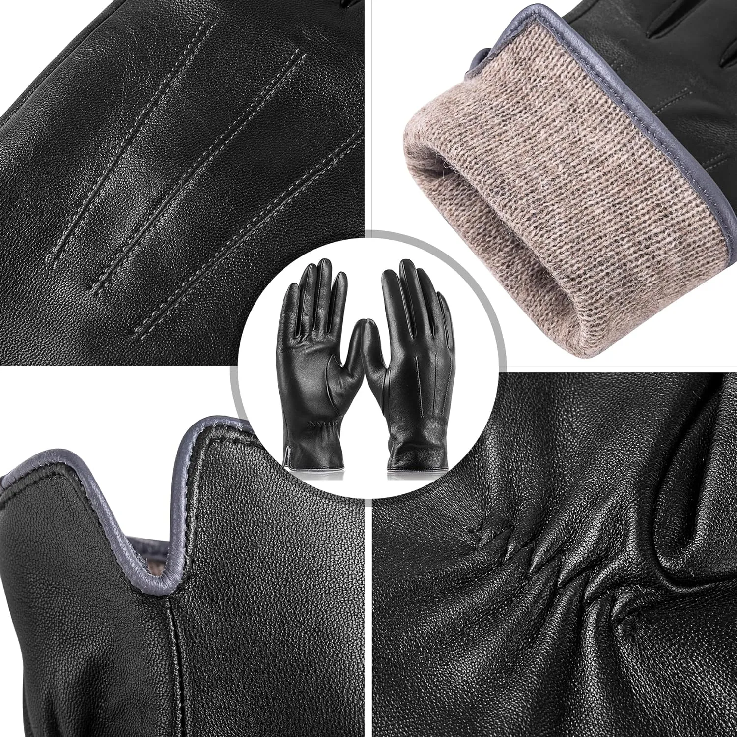 Winter Sheepskin Leather Gloves for Women,Intelligent Texting Wool Lined Touch Screen Warm Gloves