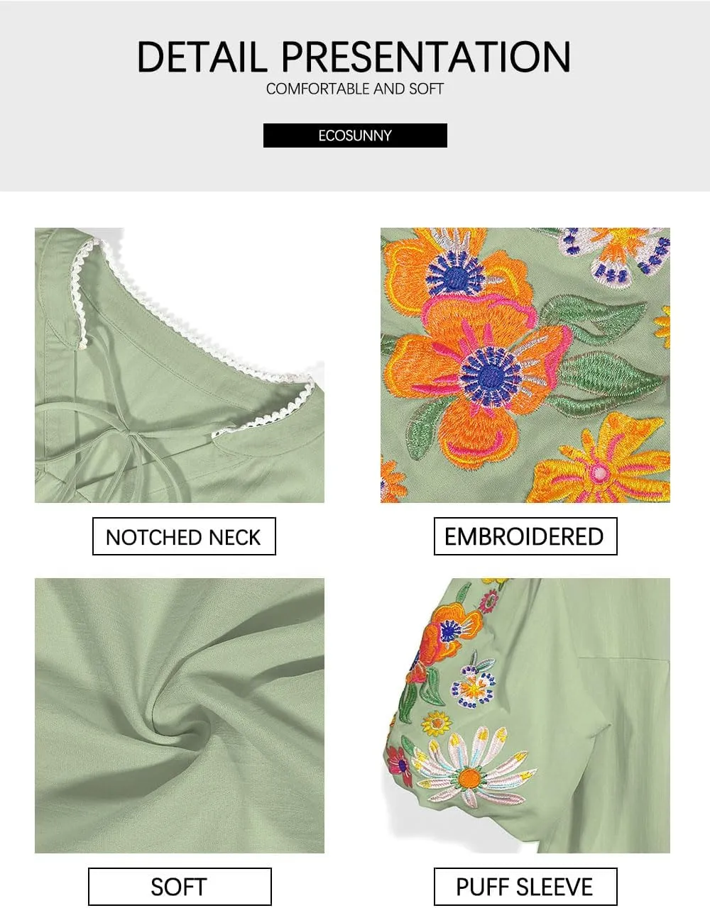 Women's Casual Floral Embroidered V Neck Boho Puff Short Sleeve Shirts Loose Tunic Summer Blouses Tops Fashion Clothes 2025