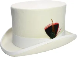 Women's Men High Round Flat Top Feathers Wool Felt Magician Hat Bowler Hat Christmas Costume Cap White M