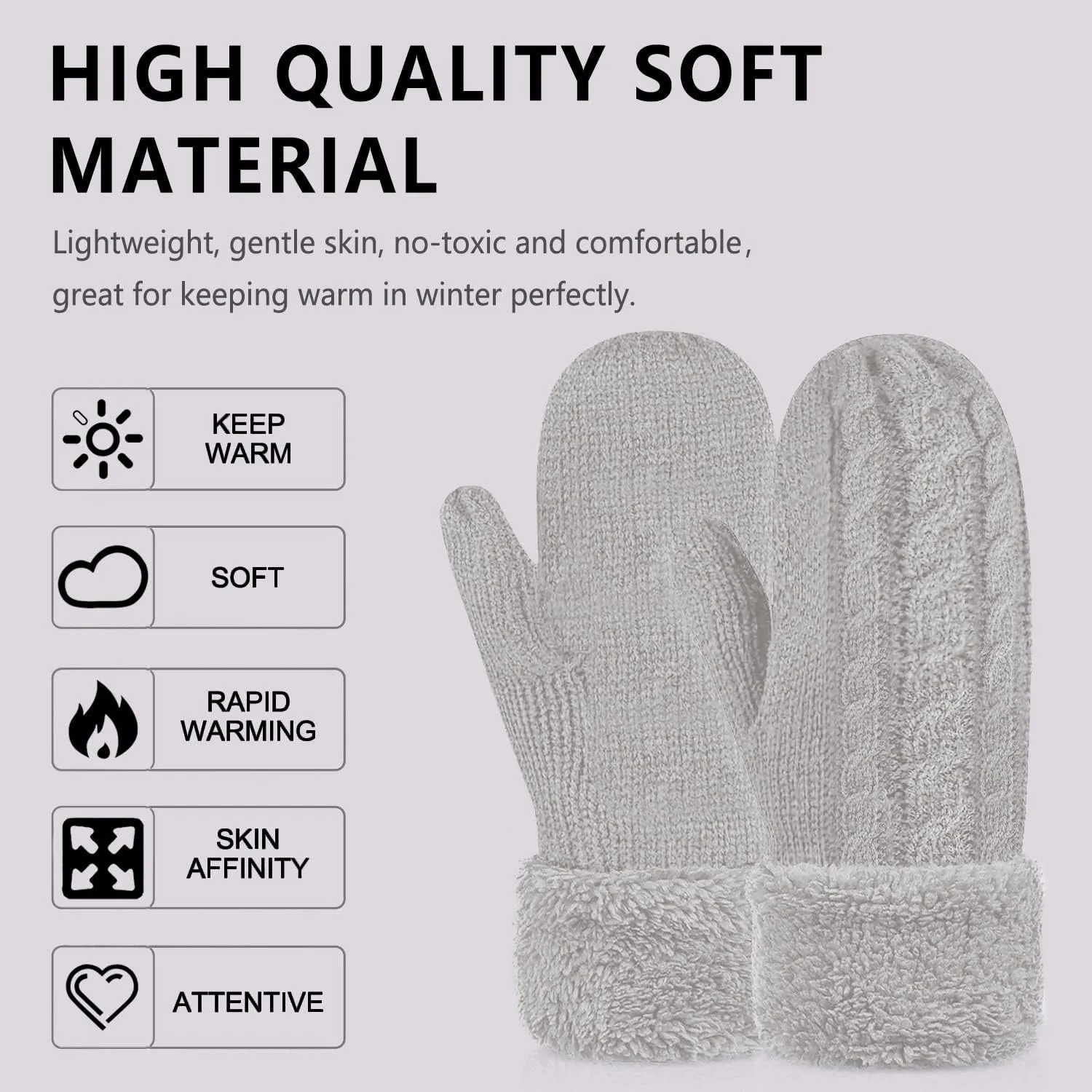 Women's Winter Gloves Warm Lining - Cozy Wool Knit Thick Gloves Mittens