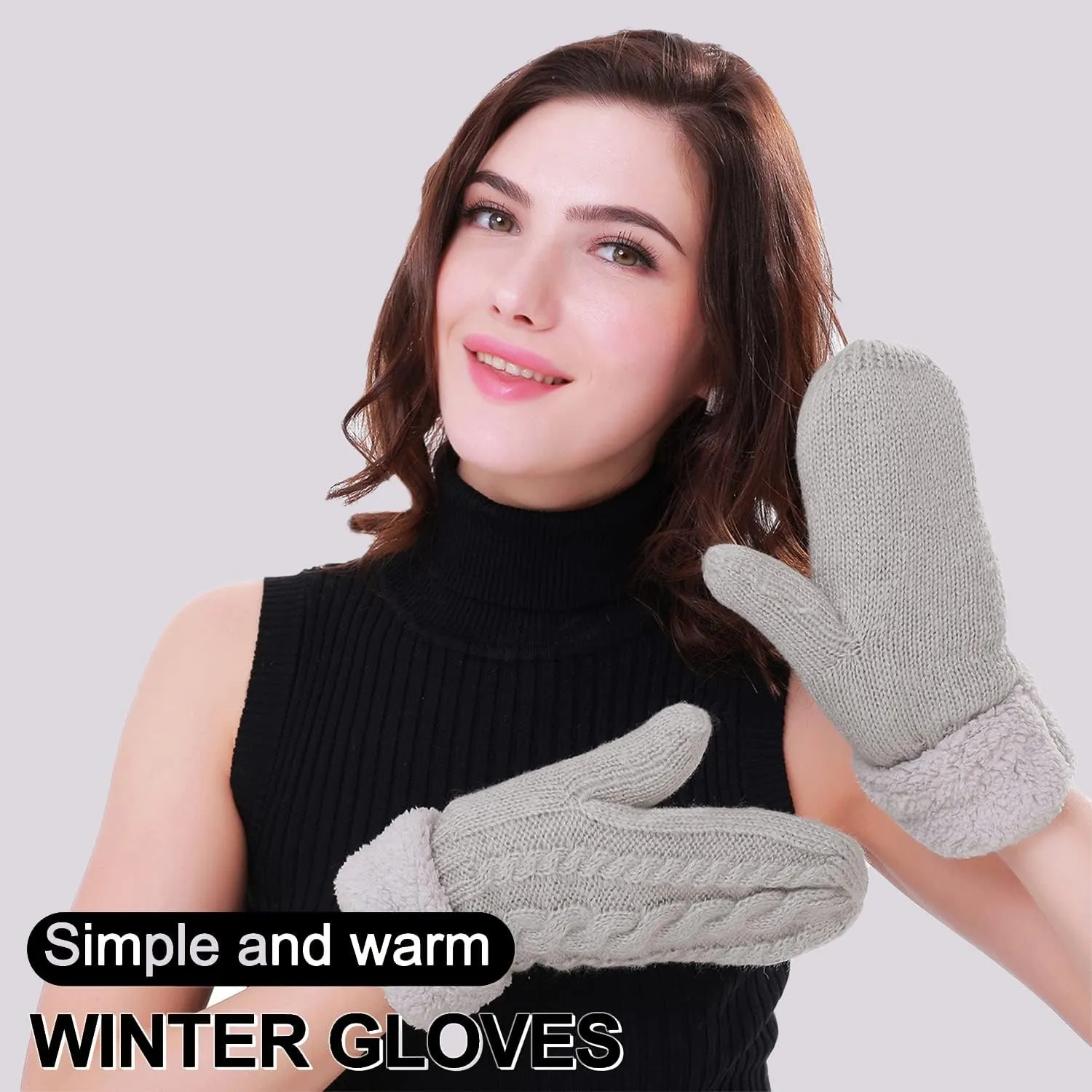 Women's Winter Gloves Warm Lining - Cozy Wool Knit Thick Gloves Mittens