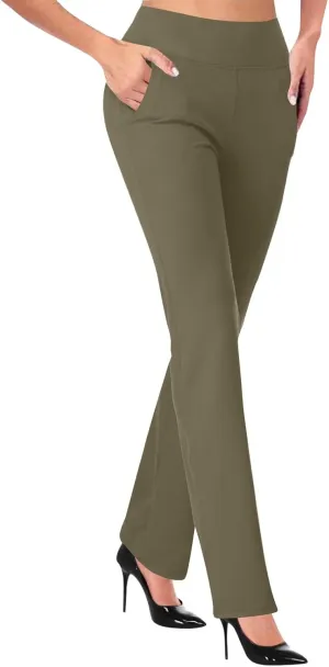 Womens Yoga Dress Pants Tretchy Pull On Straight Leg Business Casual Pant Dressy Slacks Dress Pants for Office Work