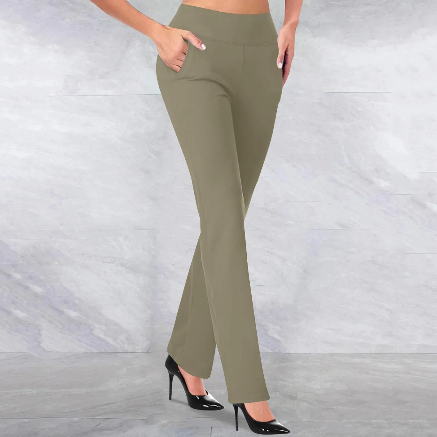Womens Yoga Dress Pants Tretchy Pull On Straight Leg Business Casual Pant Dressy Slacks Dress Pants for Office Work